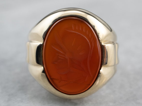 Vintage Gold Carnelian Intaglio Ring, Men's State… - image 2