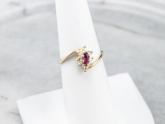 14K Yellow Gold Marquise Ruby Diamond Halo Bypass… - image 7