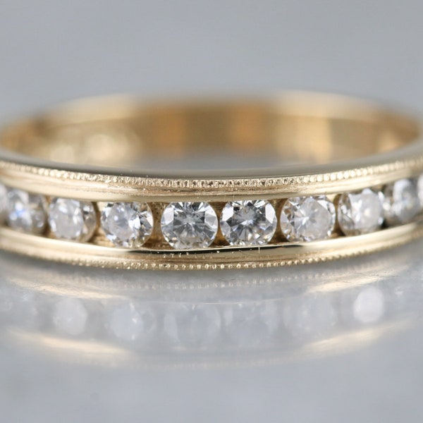 Channel Set Diamond Wedding Band, Yellow Gold Diamond Band, Stacking Band, Anniversary Band YJQ8Y5V2