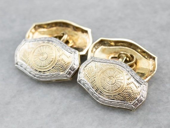 Art Deco Gold Cufflinks, Two Tone Gold Cufflinks,… - image 3