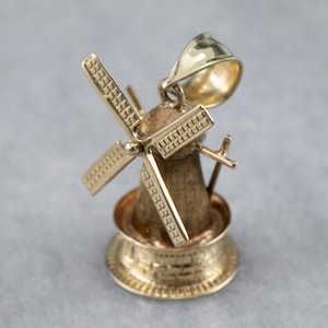 Beweglicher Windmühlenanhänger, 14K Goldwindmühle, holländischer Anhänger, holländisches Geschenk, Holland Anhänger, beweglicher Charme, Windmühlencharme, YE8JA70V