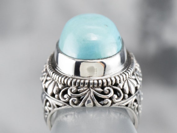 Floral Sterling Silver Turquoise Statement Ring, … - image 8