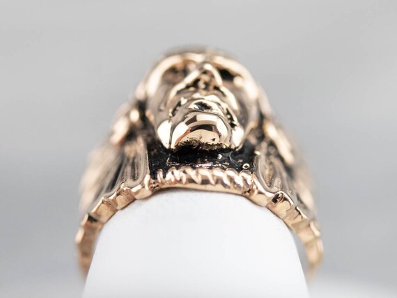 14K Yellow Gold Native American Chief Ring, Size 8 - image 8