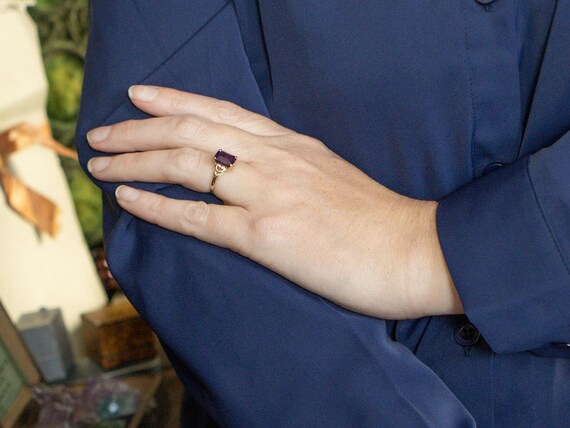 Emerald-Cut Amethyst Solitaire Ring, 10K Yellow G… - image 5