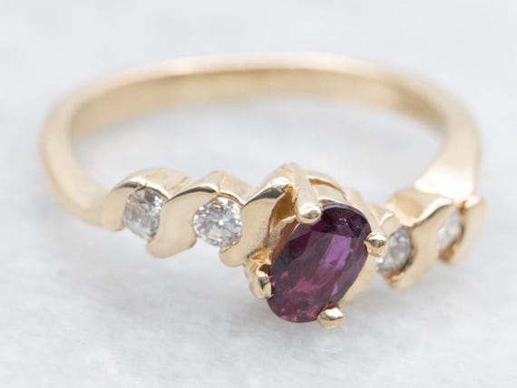 14K Gold Ruby and Diamond Bypass Ring, July Birth… - image 2
