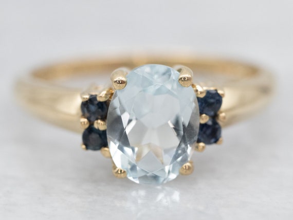 Aquamarine and Sapphire Ring, Yellow Gold Aquamar… - image 1