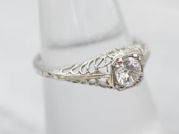 Art Deco Diamond Solitaire Engagement, White Gold… - image 4