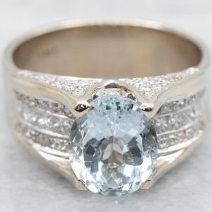 Aquamarine and Diamond Statement Ring, Aquamarine Ring, Aqua Ring, Aqua and Diamond Ring, White Gold Aqua Ring, March Birthstone A48635