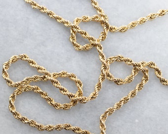 18K Yellow Gold Rope Chain, Unisex Pendant Necklace, 18 Inch