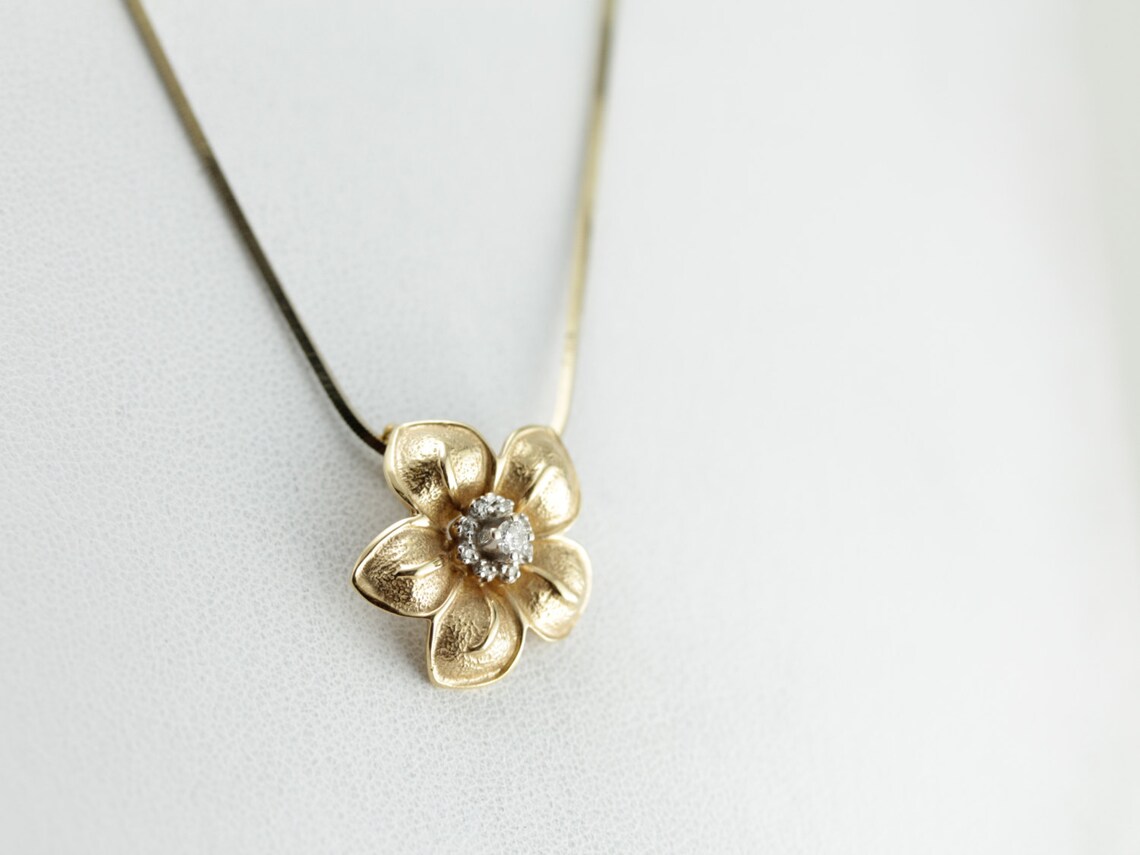 Slide Style Mid Century Flower Pendant With Diamond Center Etsy