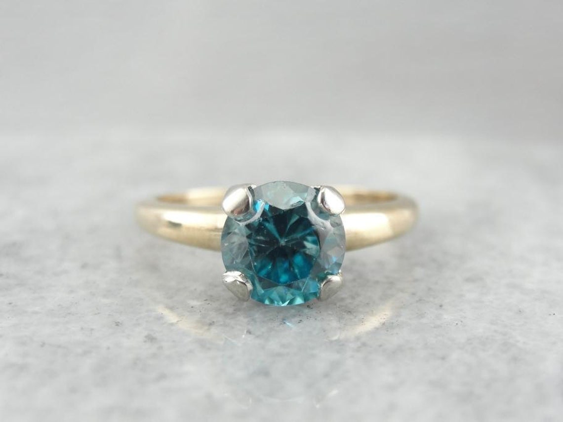 Vibrant Blue Zircon Solitaire Ring M032YEP Etsy