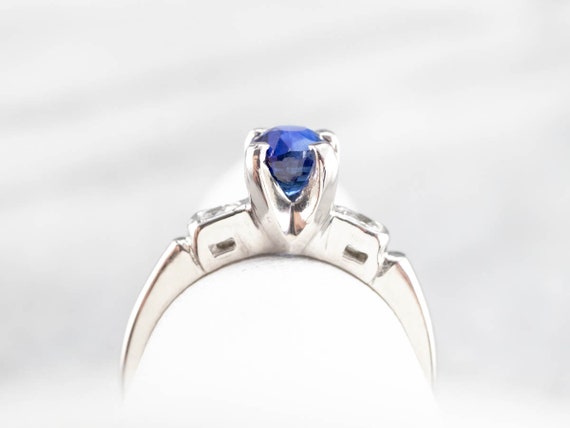Sapphire Diamond Engagement Ring, Vintage Sapphir… - image 8