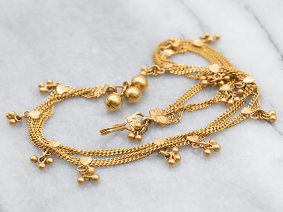 Indian 22K Gold Bead Bell Chain Anklet Yellow Gold Anklet Bridal