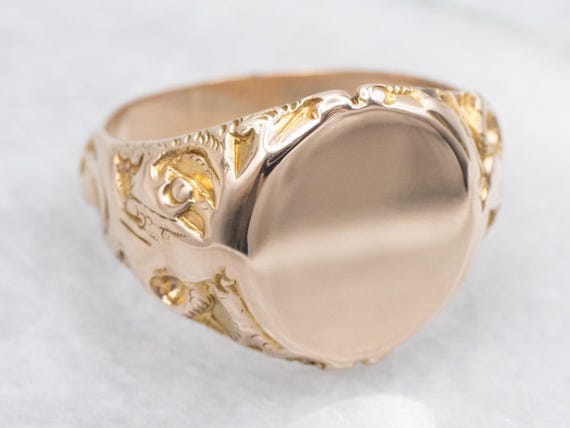 Victorian 10K Rose Gold Scrolling Signet Ring, Size 8.5 - Etsy