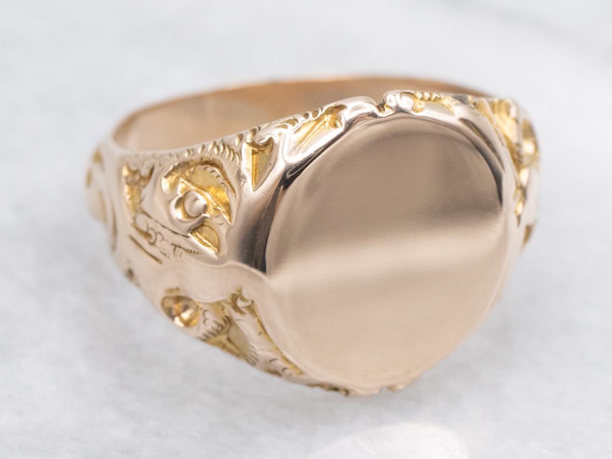 Victorian 10K Rose Gold Scrolling Signet Ring, Size 8.5 - Etsy