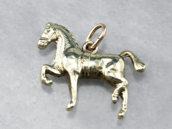 Vintage Trotting Horse Charm, Yellow Gold Charm, H