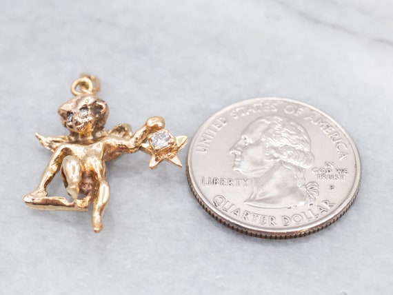 Vintage Gold Diamond Angel Charm, Cherub Pendant,… - image 4