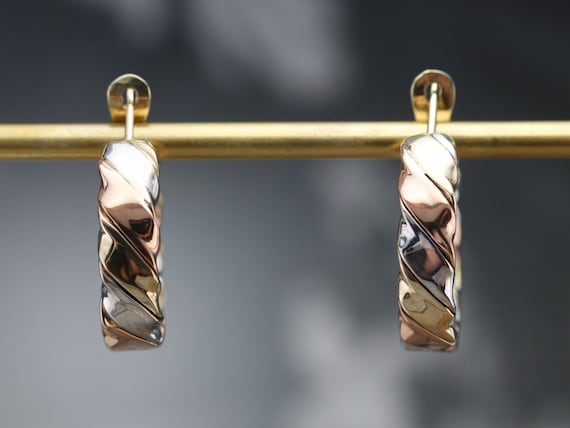 Tricolor Gold Twist Hoop Earrings, Mixed Metal Ho… - image 7