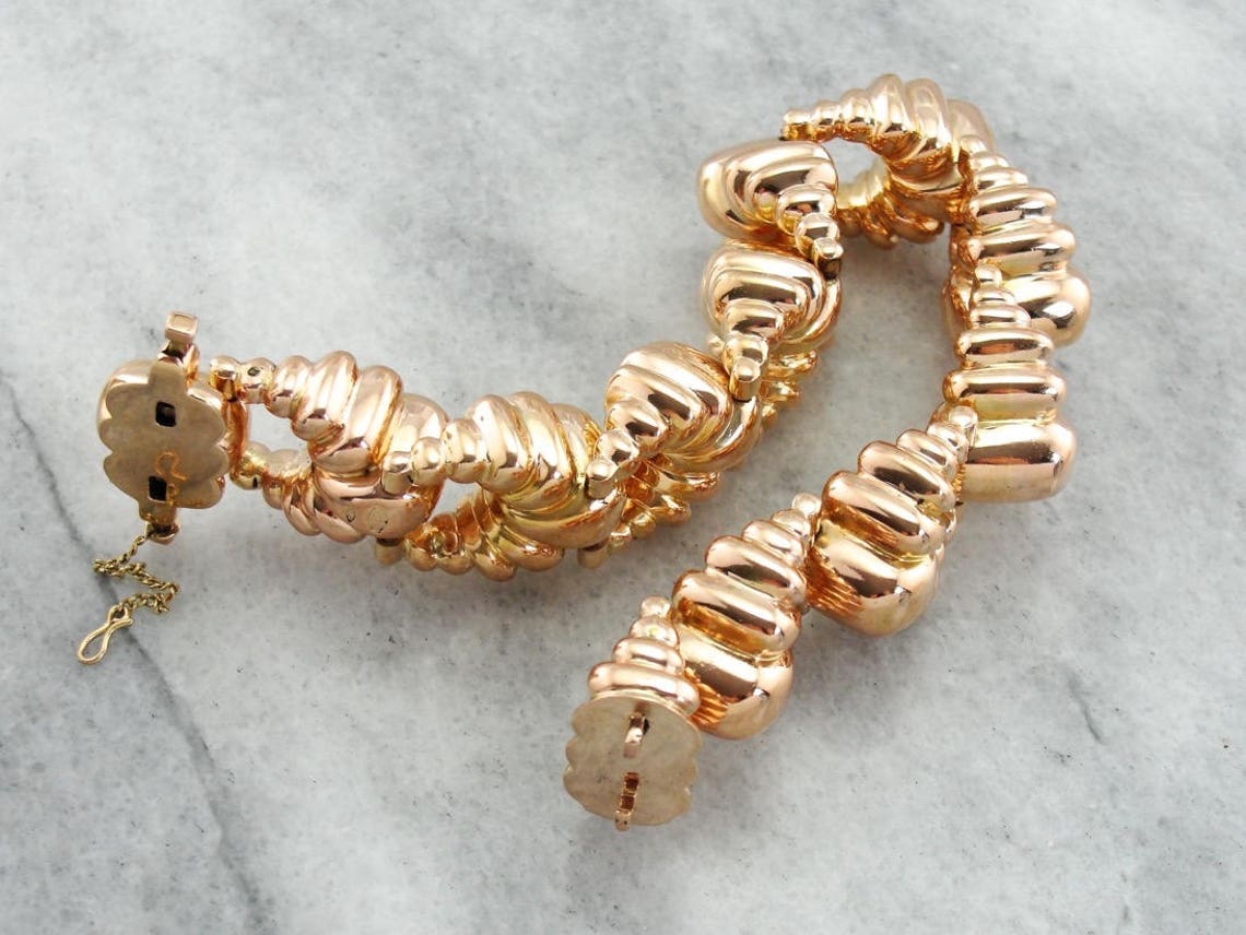 Huge Heavy Rose Gold Bracelet Scalloped Link Bracelet Rose Etsy