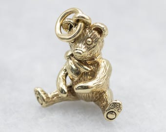 Vintage 14 kt geelgouden teddybeerbedel, strikaccent