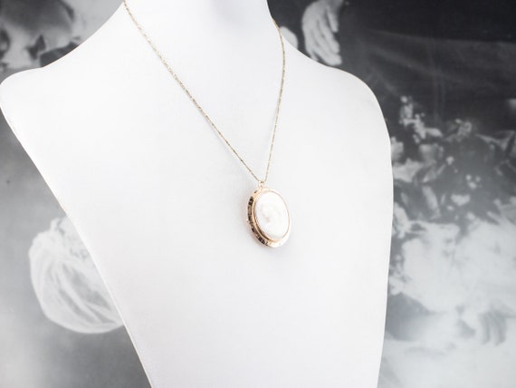 Mid Century Pink Shell Cameo Pendant or Pin, Oval… - image 10