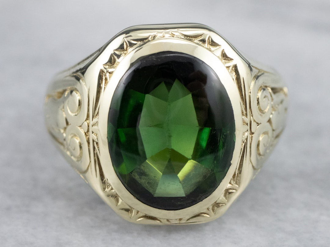 Green Gold Tourmaline Statement Ring Green Tourmaline Ring Etsy