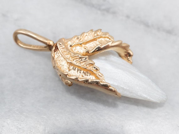 14K Gold Botanical River Pearl Pendant, Vintage Estate Jewelry