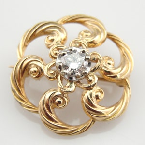 14K Gold Love Knot, Victorian Diamond Brooch MU30VQ image 2