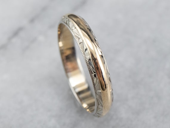 Two Tone Gold Patterned Band, Patterned Wedding B… - image 5