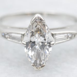 Marquise Diamond Engagement Ring, Vintage Diamond Platinum Ring, Anniversary Ring, Retro Diamond Engagement Ring, Vintage Engagement A60360