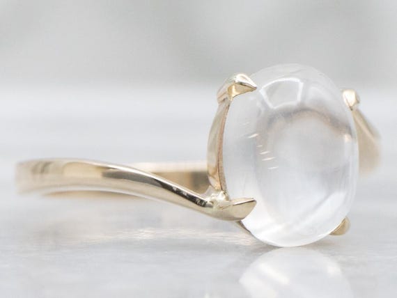 Solitaire Moonstone Simple Gold Bypass Ring View 2