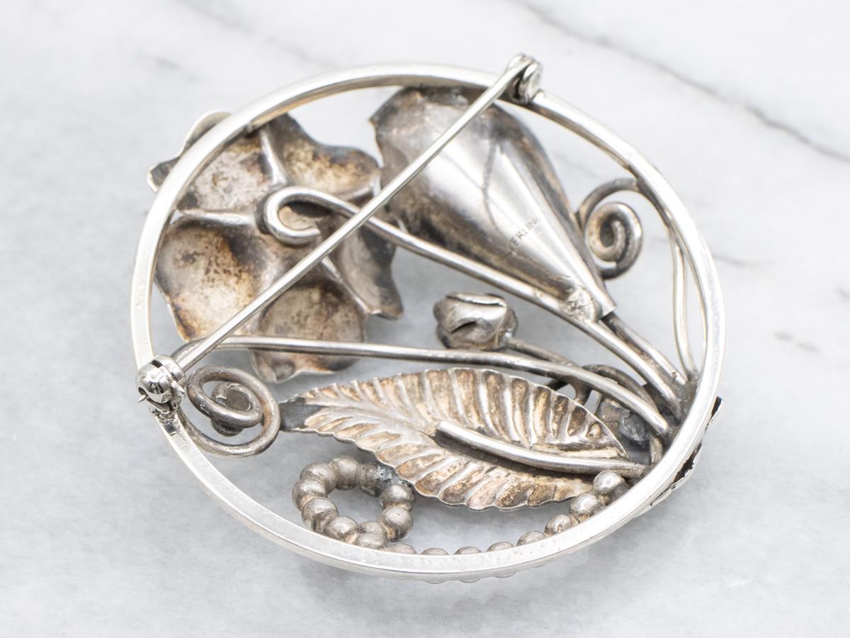 CW お花 ボタニカル オープンワーク 925 シルバー ヴィンテージ フラワー ヴィンテージ スターリングシルバー ボタニカル サークルピン