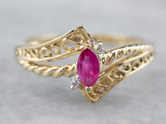 Marquise Ruby and Diamond Ring, Yellow Gold Ruby R