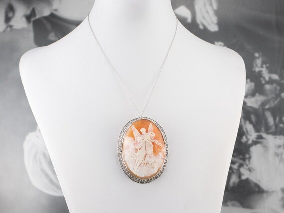 Cupid and Psyche Cameo Pin Pendant, Large Cameo P… - image 10