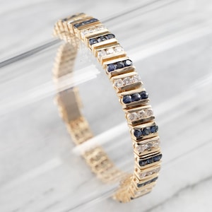 Sapphire Diamond Link Bracelet, Yellow Gold Sapphire Bracelet, Layering Bracelet, Anniversary Gift, Sapphire Jewelry, Gifts for Her A2707