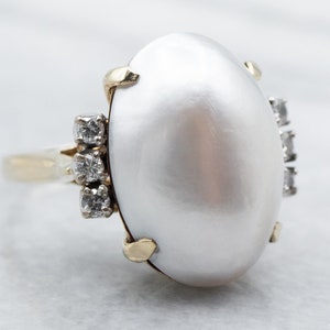 Vintage Mabe Pearl Cocktail Ring, Mabe Pearl Diamond Ring, Pearl Statement Ring, Birthstone Ring, Bridal Jewelry, Anniversary Ring A20618