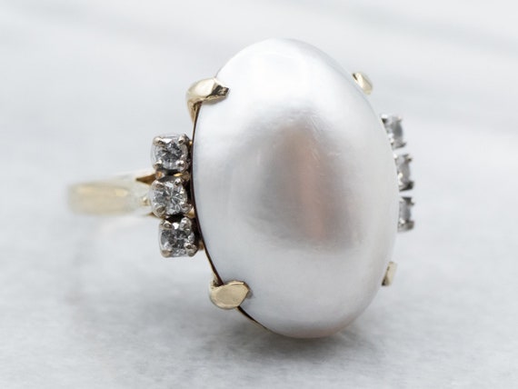 Vintage Mabe Pearl Cocktail Ring, Mabe Pearl Diam… - image 1