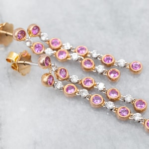 Tri Color Pink Sapphire and Diamond Drop Earrings, Drop Earrings, Tri Color Earrings, Pink Earrings, Anniversary Gift, A25084