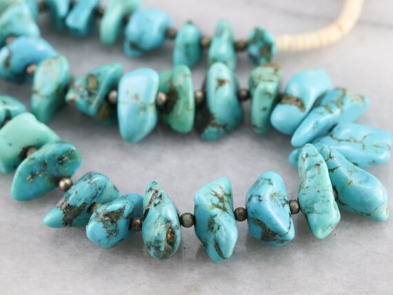 Turquoise Nugget Beaded Necklace, Beaded Turquois… - image 2