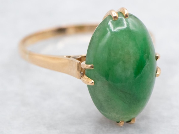 Vintage Gold Jadeite Ring, Jadeite Ring, Oval Cut Jadeite, Vintage Ring, Yellow Gold Ring, Gold Jadeite Ring, Green Gemstone, Ring A53216 View 2
