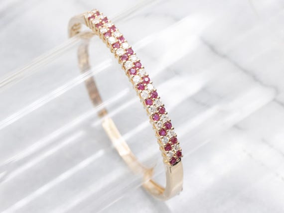 14K Yellow Gold Ruby and Diamond Bangle Bracelet - image 6