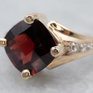 Garnet and Diamond Vintage Ring, Yellow Gold Garnet Ring, Garnet Statement Ring, January Birthstone, Fancy Cut Garnet Ring A15743