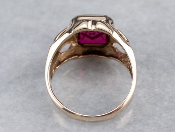 Vintage 10K Yellow Gold Masonic Ring, Ruby Glass,… - image 5