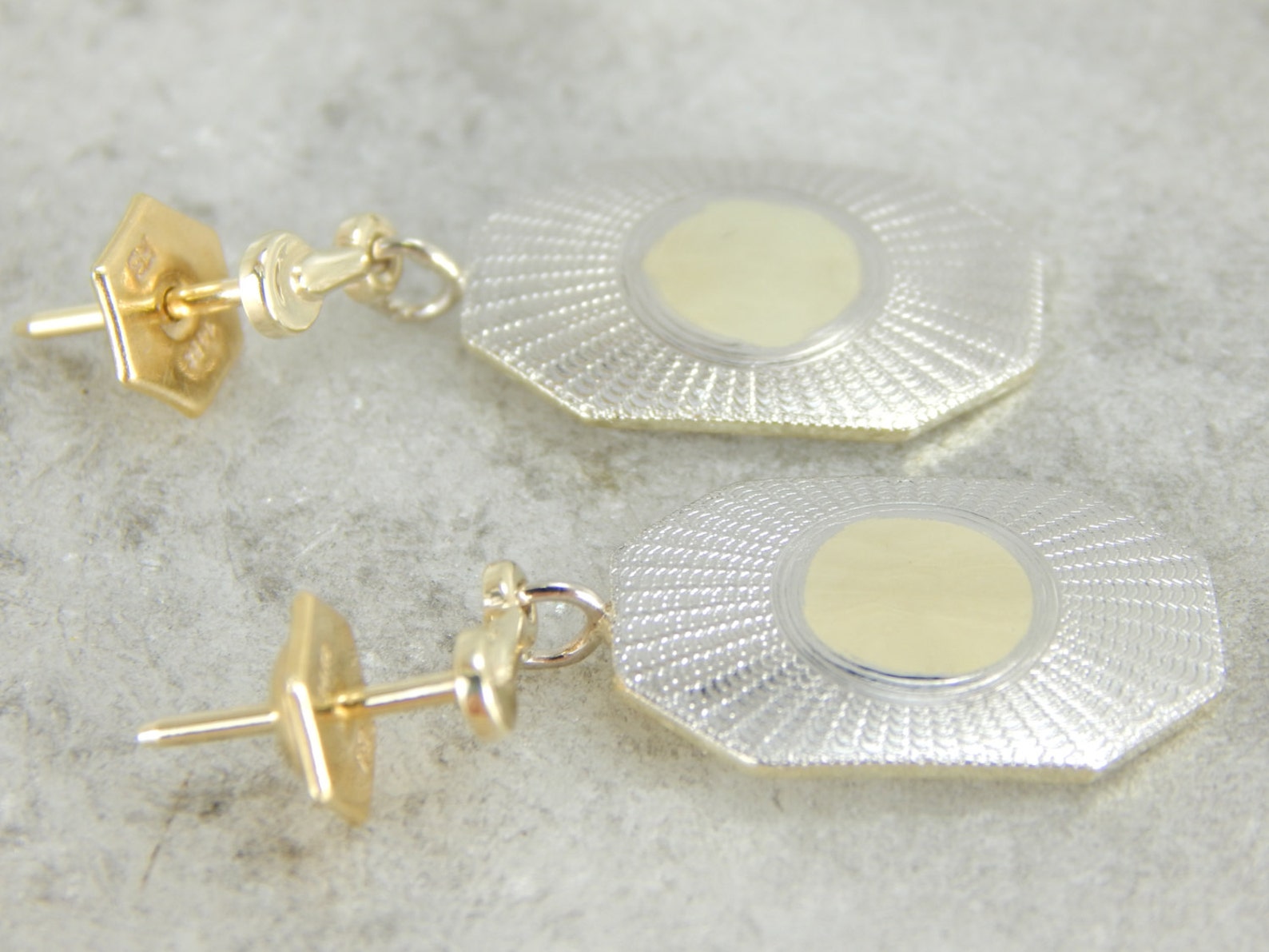 Vintage Cufflink Earrings in Yellow and White Gold 11CVPEN Etsy