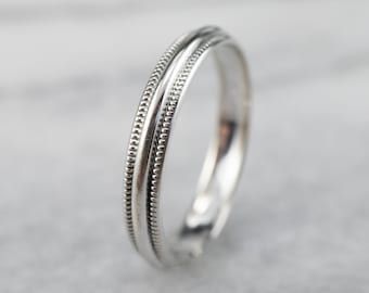 10K White Gold Milgrain Wedding Band, Vintage Style