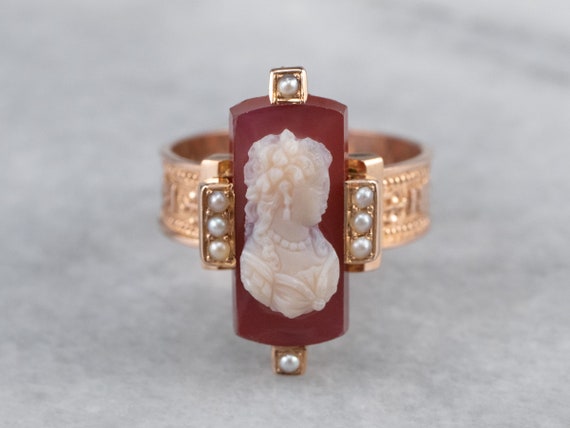 Victorian Sardonyx Cameo Ring, Antique Rose Gold … - image 2