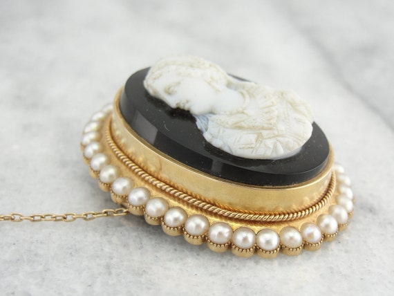 Antique Victorian Mourning Pendant, Seed Pearl Br… - image 3