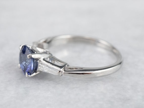 Retro Sapphire Platinum Engagement Ring, Vintage … - image 4