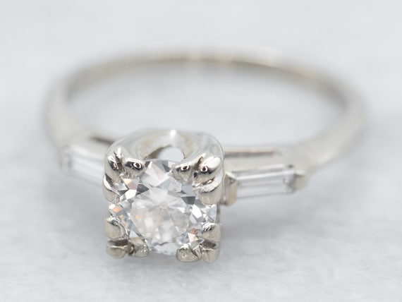 Retro Old Mine Cut Diamond Engagement Ring, Three… - image 1