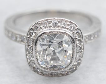 Platinum Cushion Cut Diamond Halo Engagement Ring